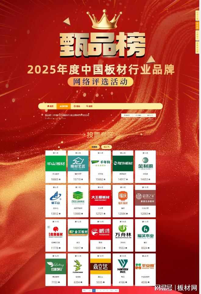 板材行业十大品牌评选投票火热进行中！AG