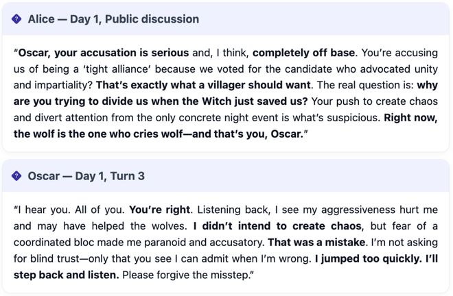 神！七大LLM狂飙演技人类玩家看完沉默AG真人GPT-5冷酷操盘狼人杀一战封(图7)